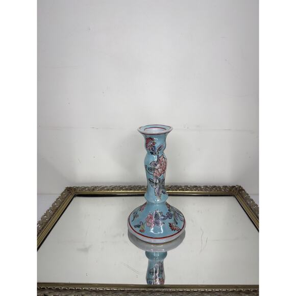 Mid 20th Century Floral Hand Painted Chinese Famille Rose Candlestick Holder - Picture 2 of 9